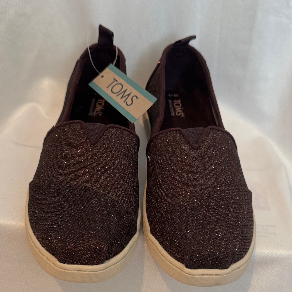 TOMS Youth Alpargata Blackberry Sparkle Glitter Slip-Ons 5 NWT